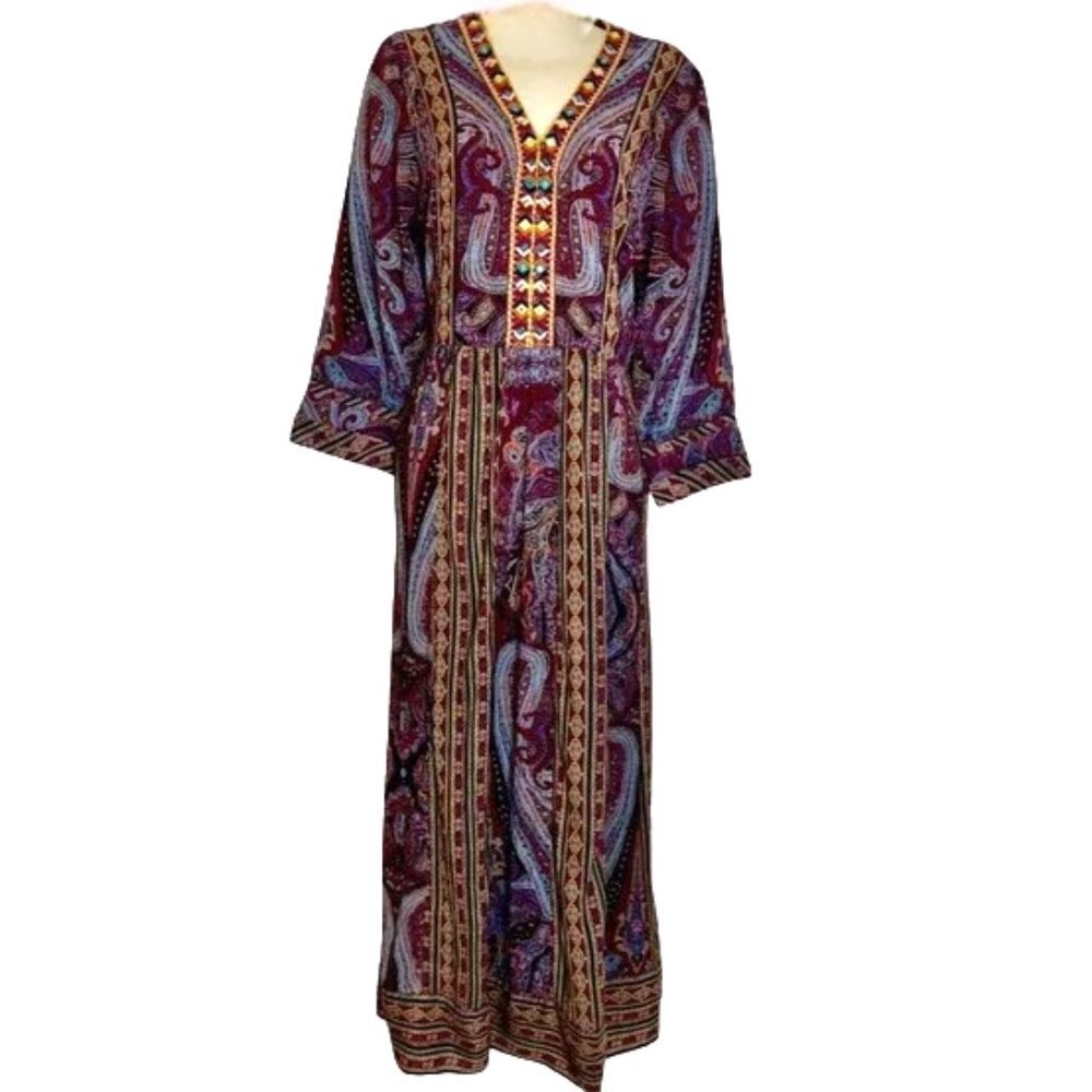 Soft Surroundings Mira Purple Paisley Hand Beaded Embroidered Dress Size Medium - Picture 4 of 12